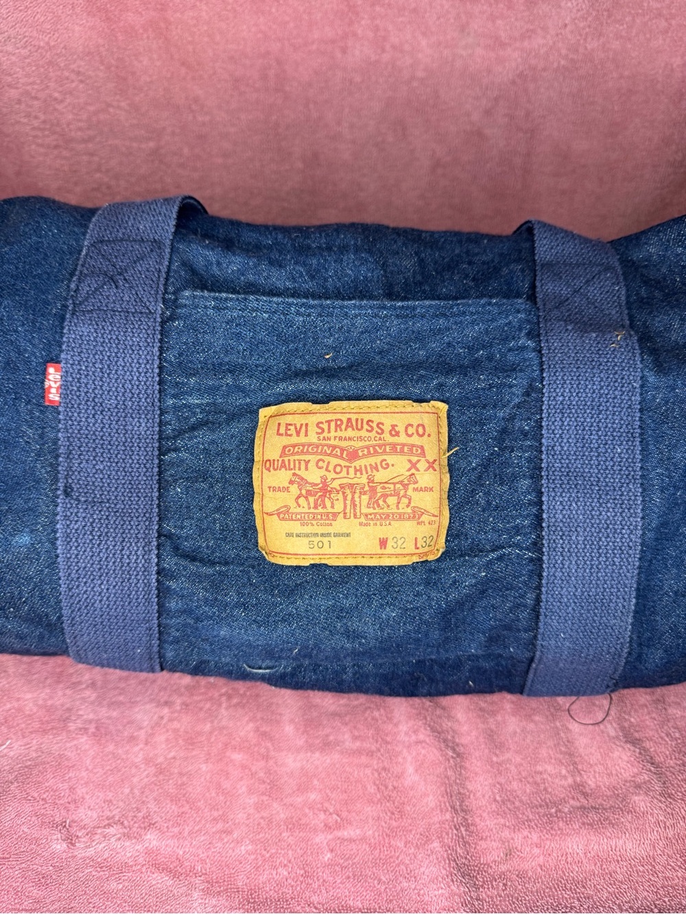 Vintage Levi's Navy Denim Duffle Bag